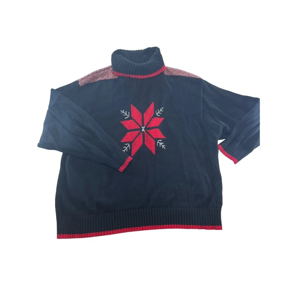 Elisabeth by Liz Claiborne‎ Black Red Snowflake Turleneck Sweater Size XXL